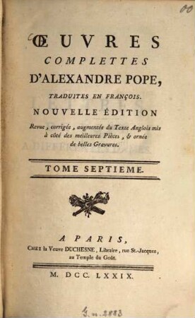 Oeuvres Complettes D'Alexandre Pope. 7