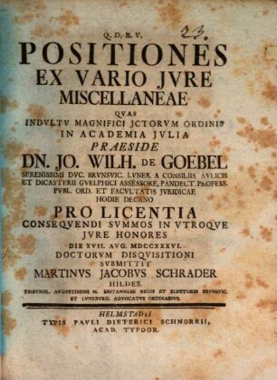 Positiones ex vario jvre miscellaneae