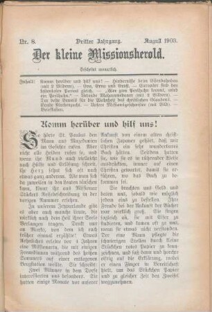Nr. 8. Dritter Jahrgang. August 1903.