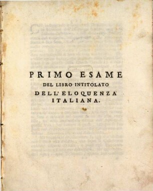 Esame primo del libro intitolato dell'eloquenza Italiana