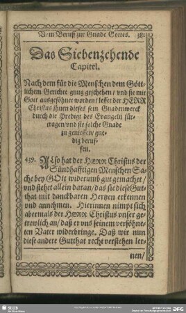 Das Siebenzehende Capitel. Vom Beruff zu Gottes Gnade
