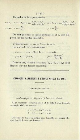 Concours d'admission a l'École Navale en 1891.