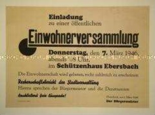 Maueranschlag mit dem Aufruf zu einer Einwohnerversammlung in Ebersbach