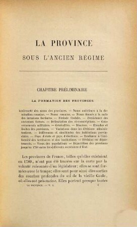 La province sous l'ancien régime, 1