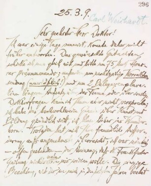 Brief an Carl Weichardt [bei der Frankfurter Zeitung]