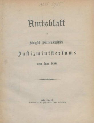 1886: Amtsblatt des Württembergischen Justizministeriums