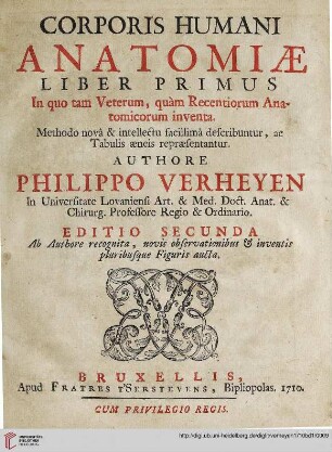 Band 1: Corporis humani anatomiae liber ...: in quo tam veterum, quam recentiorum anatomicorum inventa ; methodo nova & intellectu facillima describuntur, ac tabulis aeneis repraesentantur