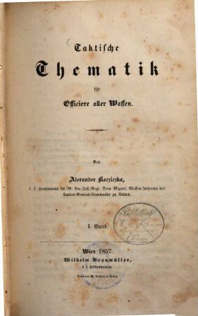 Taktische Thematik für Officiere aller Waffen, 1