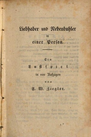 Sämmtliche dramatische Werke, 11. Liebhaber und Nebenbuhler in einer Person. Die Liebhaber im Harnisch. Rache für Weiberraub