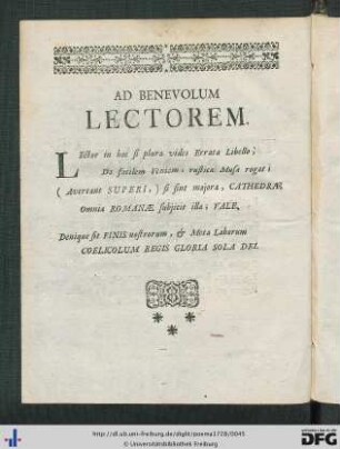 Ad Benevolum Lectorem.