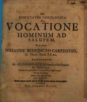 Disp. theol. de vocatione hominum ad salutem