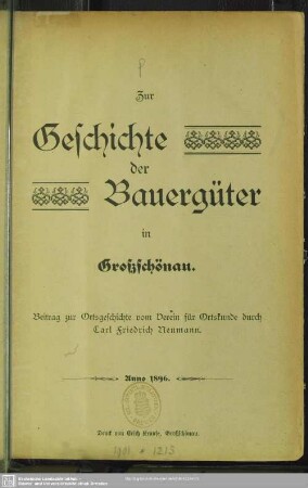 Zur Geschichte der Bauergüter in Großschönau : Beitrag zur Ortsgeschichte
