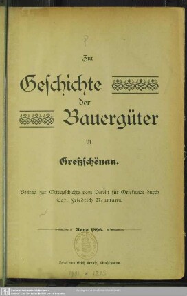 Zur Geschichte der Bauergüter in Großschönau : Beitrag zur Ortsgeschichte