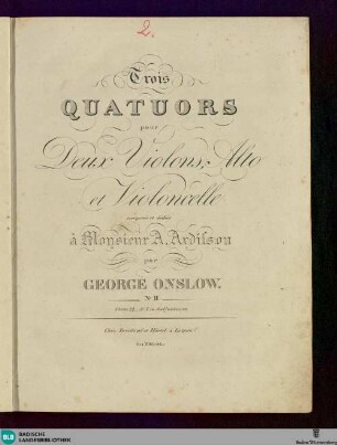 Trois Quartuors pour deux Violons, Alto et Violoncelle : No. II. Oeuv. 21. 5e Liv. des Quatuors
