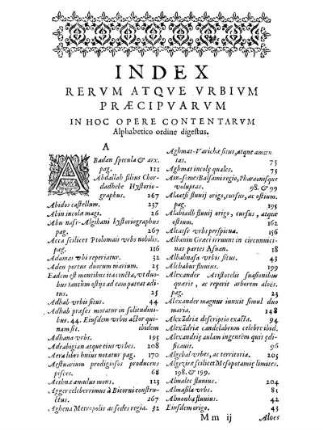 Index Rervm Atqve Vrbivm Præcipvarvm In Hoc Opere Contentarvm Alphabetico ordine digestus.