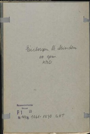Kirchenbuchduplikat der evangelischen Gemeinde Eisbergen, Kreis Minden (GHT 1861-1870) (Gemeinde: Evangelische Gemeinde Eisbergen)
