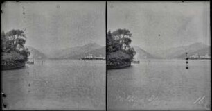 Lago Maggiore. Blick vom Garten des Grand Hotel Pallanza (heute Grand Hotel Majestic) auf den See und Pallanza