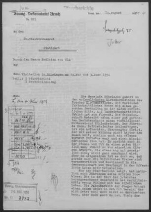 Böhringen: Visitationsbericht mit Pfarrbericht 1956