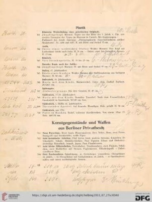 Kunstgegenstände und Waffen ais Berliner Privatbesitz (Nr. 311-331)