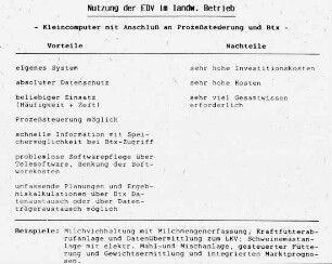 Nutzung der EDV im landwirtschaftlichen Betrieb - Kleincomputer mit Anschluss an Prozessteuerung und Btx
