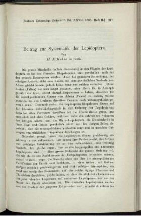 Beitrag zur Systematik der Lepidoptera.