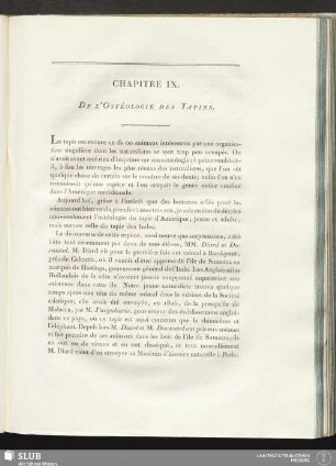 Chapitre IX. De l'Ostéologie des Tapirs