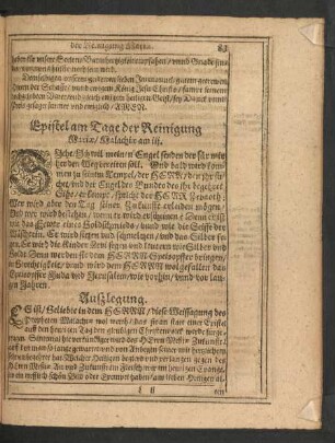 Epistel am Tage der Reinigung Mariae/ Malachiae am III.