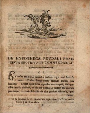 De Hypotheca Fevdali Praecipva Secvritate Commendabili Dissertatio Inavgvralis