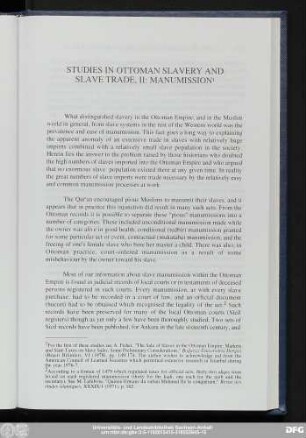 Studies In Ottoman Slavery And Slave Trade, II: Manumission