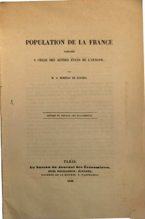 Population de la France, comparée à celle des autres états de l'Europe