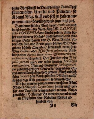 Capitulation oder Verschreibung unnd Verwilligung deß jetzigen Römischen Kaysers Ferdinandi des Andern gegen dem Heyligen Römischen Reich ...
