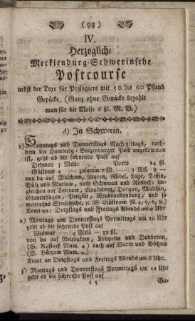 IV. Herzoglich-Mecklenburg-Schwerinsche Postcourse [...]