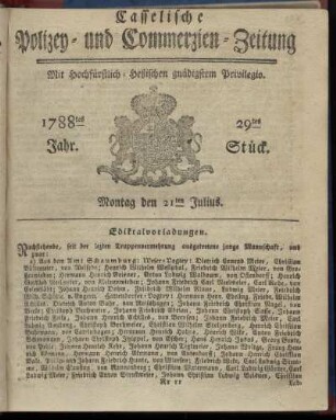 29tes Stueck, Montag den 21ten Julius. 1788