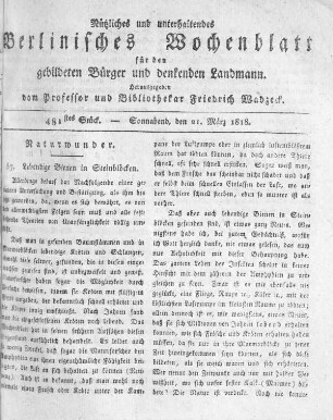 481stes Stück, Sonnabend den 21. März 1818