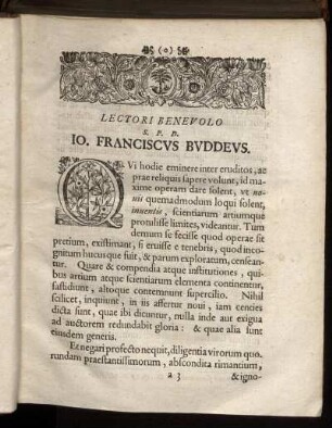 Lectori Benevolo S. P. D. Io. Franciscus Buddeus