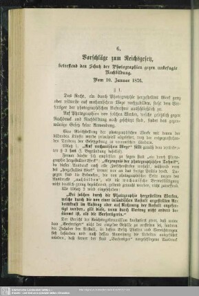 6. Vorschläge zum Reichsgesetz, betreffend den Schutz der Photographien gegen unbefugte Nachbildung
