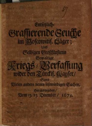 Entsetzlich-grassierende Seuche im Moscovitischen Läger
