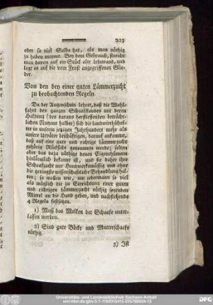 Von den bey einer guten Lämmerzucht zu beobachtenden Regeln.