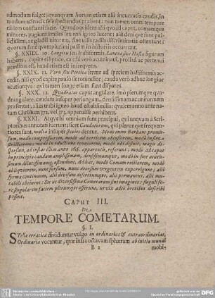 Caput III. De TEMPORE COMETARUM.