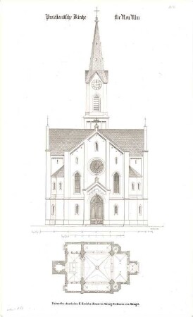 Stengel, Georg von; Neu-Ulm; Protest. Kirche - Grundriss, Aufriss