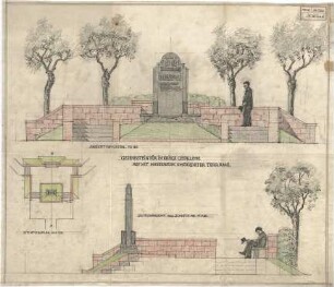 Wach, Hugo; Entwurf zu einem Kriegerdenkmal - Lageplan, Ansichten