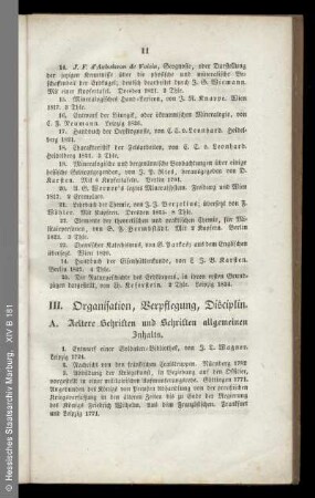Organisation, Verpflegung, Disciplin