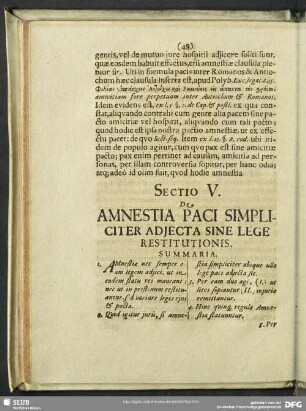 Sectio V. De Amnestia Paci Simpliciter Adiecta Sine Lege Restitutionis