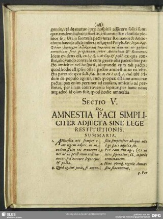 Sectio V. De Amnestia Paci Simpliciter Adiecta Sine Lege Restitutionis
