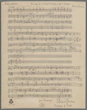 Metamorphosen, strings, TrV 290 - BSB Mus.ms. 20864 : [caption title:] Metarmorphosen. Andante (für 2 Violinen, 2 Bratschen, 2 Celli, 1 Contrabaß) // Richard Strauss