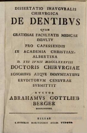 Diss. inaug. chir. de dentibus