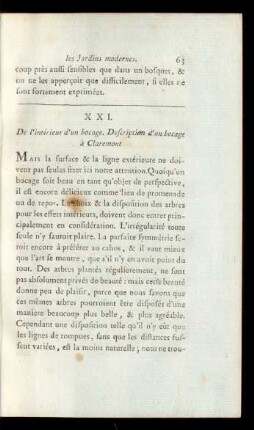 XXI. De l'intérieur d'un bocage. Description d'un bocage à Claremont.