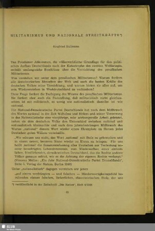 Militarismus Und Nationale Streitkräfte