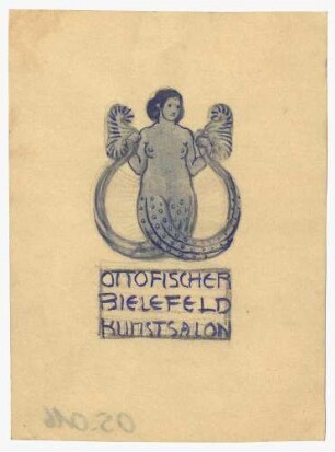 Entwurf für Otto Fischer : Meerjungfrauendarstellung mit geteiltem Schwanz, darunter Schriftzug