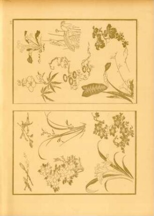 AG [Deux pages de la Mangua, de Hokusai. - Plantes et fleurs]